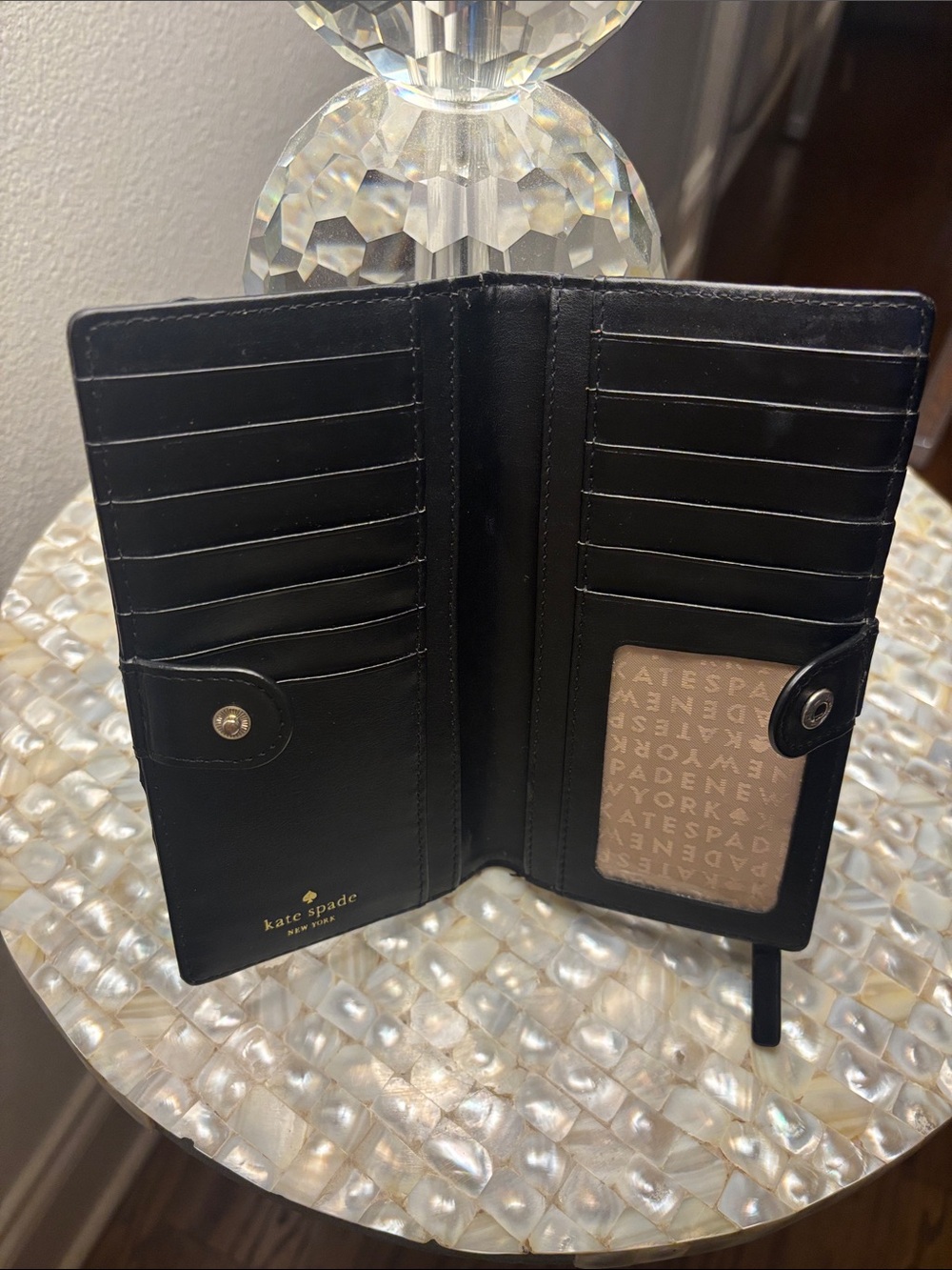 NWOT Kate Spade Black Patent Wallet – Embossed Heart & Club Motif - Picture 3 of 8